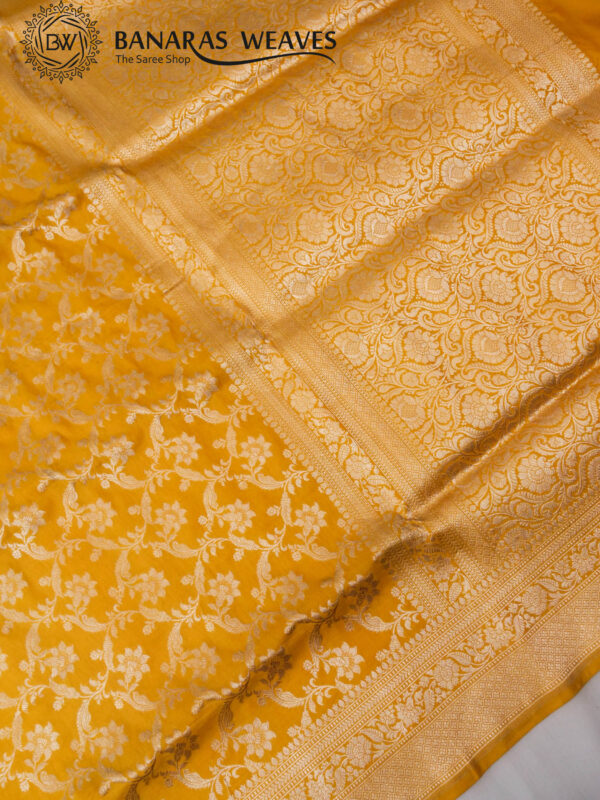 Pure Banarasi Katan Silk Saree Handloom Gold Zari Jaal Design - Mustard Color