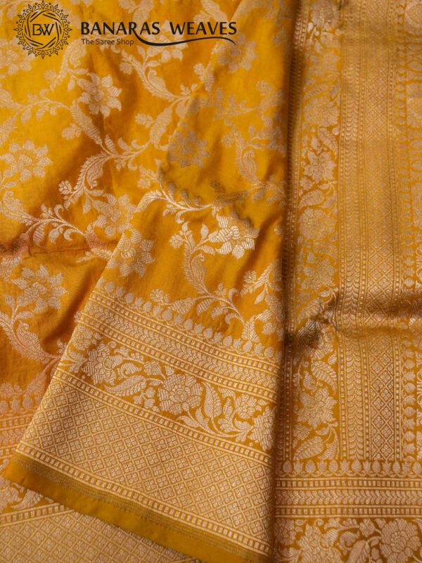 Pure Banarasi Katan Silk Saree Handloom Gold Zari Jaal Design - Mustard Color