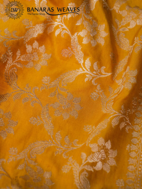 Pure Banarasi Katan Silk Saree Handloom Gold Zari Jaal Design - Mustard Color