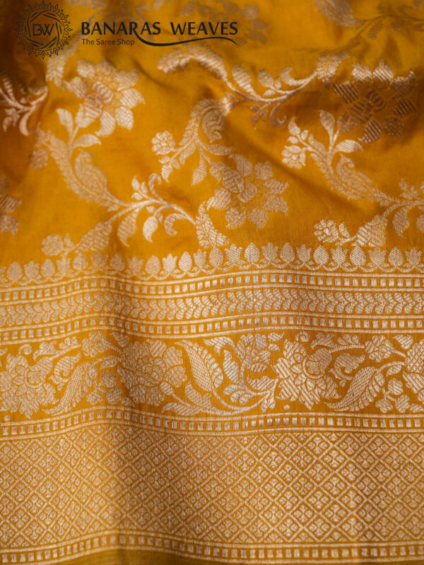 Pure Banarasi Katan Silk Saree Handloom Gold Zari Jaal Design - Mustard Color