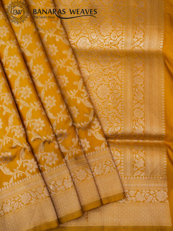 Pure Banarasi Katan Silk Saree Handloom Gold Zari Jaal Design - Mustard Color