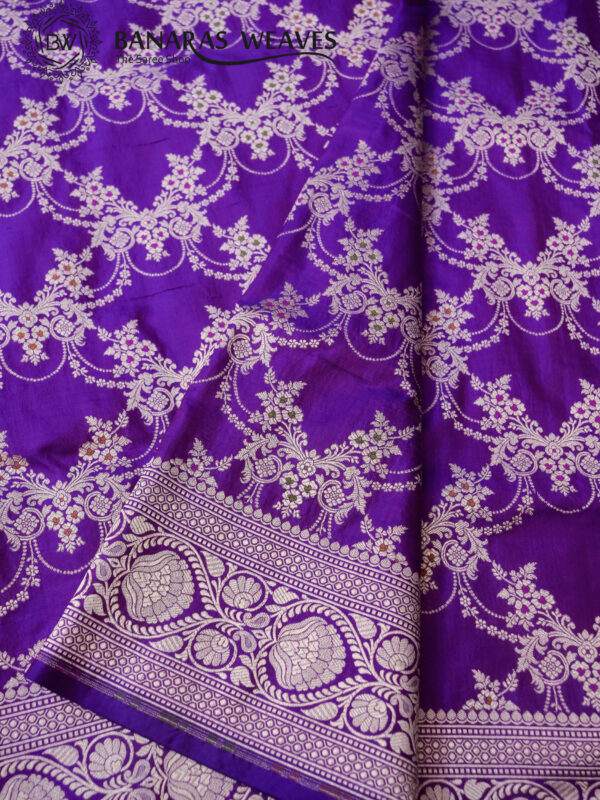 Pure Banarasi Katan Silk Saree Handloom Gold Zari Jaal Design - Purple Color