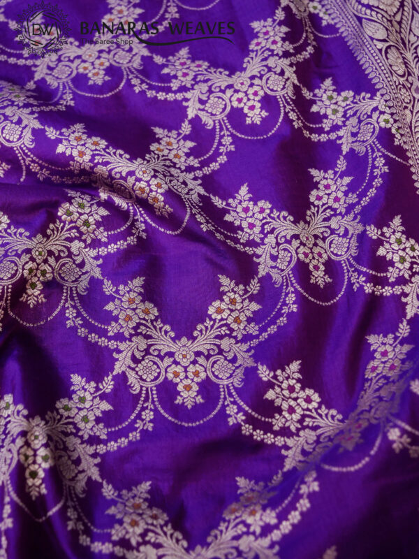 Pure Banarasi Katan Silk Saree Handloom Gold Zari Jaal Design - Purple Color