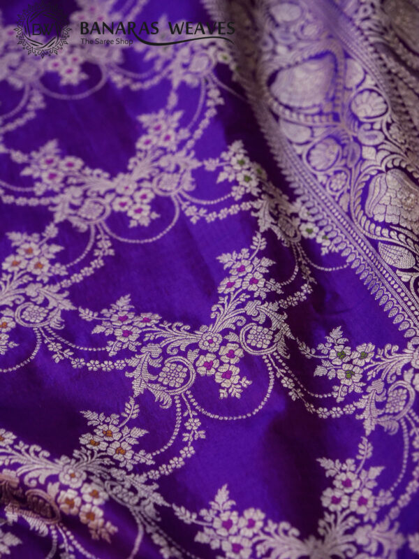 Pure Banarasi Katan Silk Saree Handloom Gold Zari Jaal Design - Purple Color