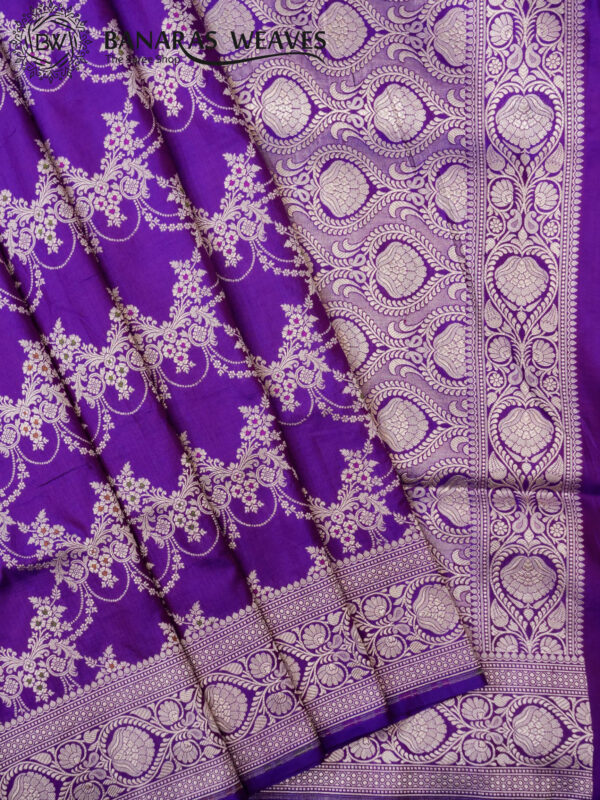 Pure Banarasi Katan Silk Saree Handloom Gold Zari Jaal Design - Purple Color