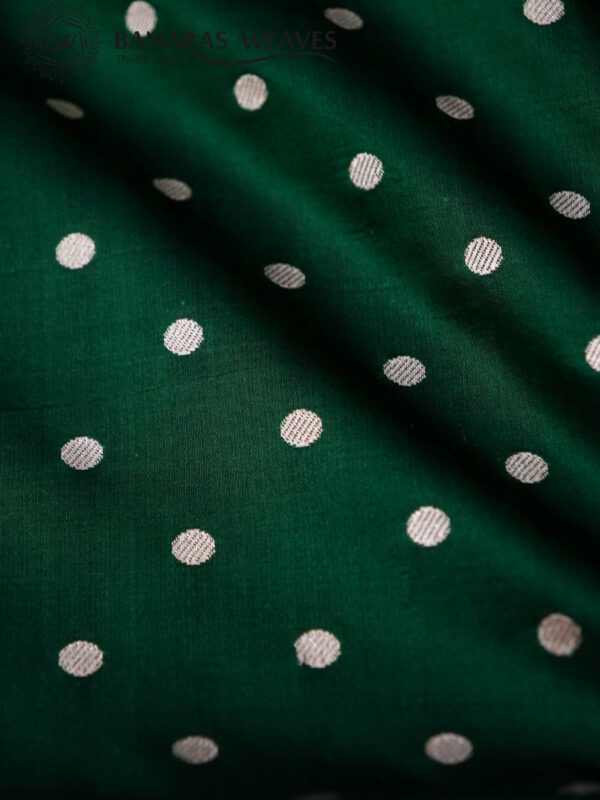 Pure Banarasi Katan Silk Saree Handloom Gold Zari Polka Dot Design - Dark Green Color