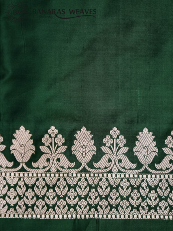 Pure Banarasi Katan Silk Saree Handloom Gold Zari Polka Dot Design - Dark Green Color