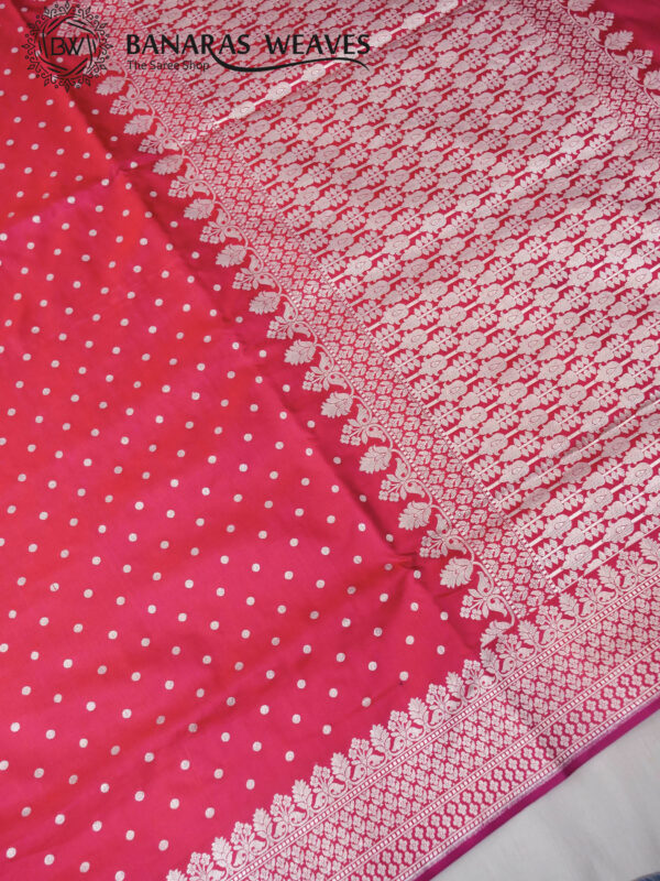 Pure Banarasi Katan Silk Saree Handloom Gold Zari Polka Dot Design - Dark Pink Color