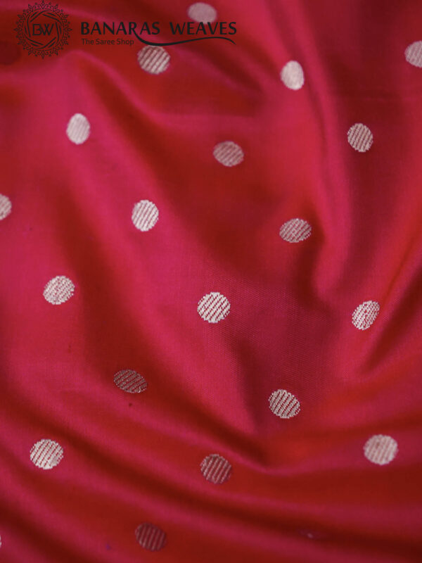 Pure Banarasi Katan Silk Saree Handloom Gold Zari Polka Dot Design - Dark Pink Color