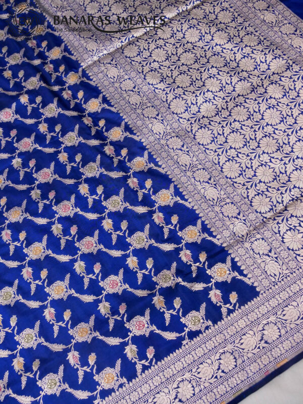 Pure Banarasi Katan Silk Saree Handloom Gold Zari Jaal Design - Royal Blue Color