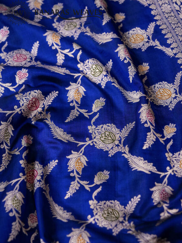 Pure Banarasi Katan Silk Saree Handloom Gold Zari Jaal Design - Royal Blue Color