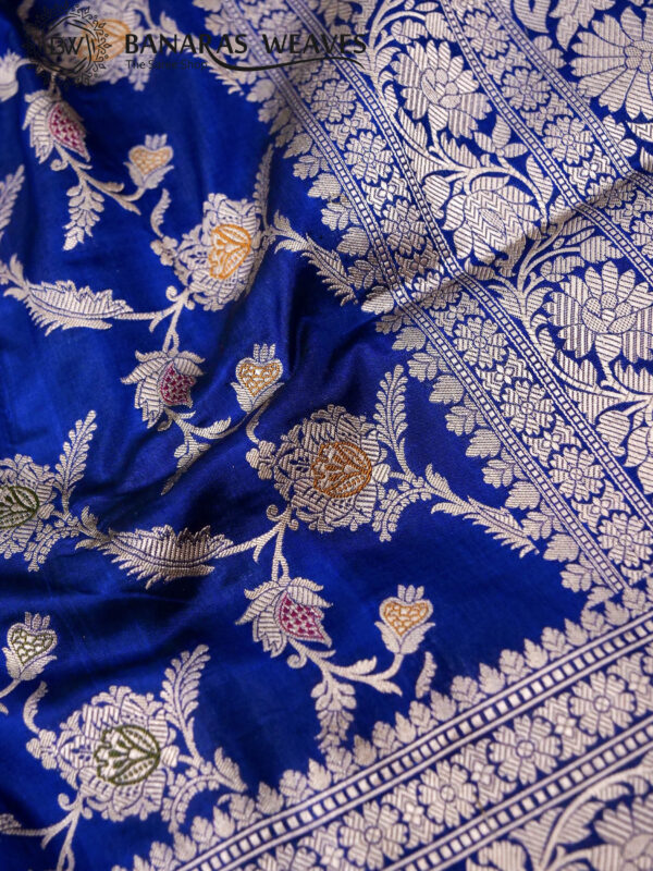 Pure Banarasi Katan Silk Saree Handloom Gold Zari Jaal Design - Royal Blue Color