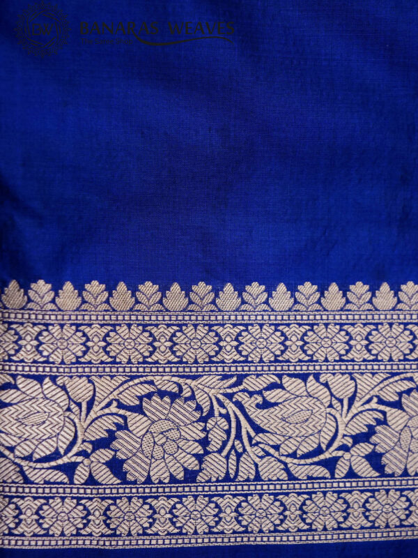 Pure Banarasi Katan Silk Saree Handloom Gold Zari Jaal Design - Royal Blue Color