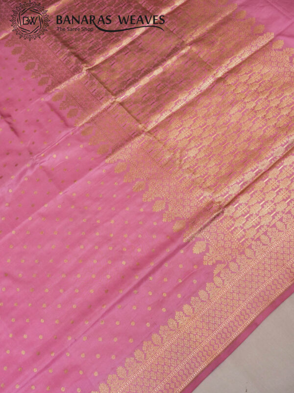 Pure Banarasi Katan Silk Saree Handloom Gold Zari Polka Dot Design - Baby Pink Color