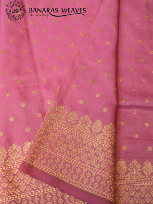 Pure Banarasi Katan Silk Saree Handloom Gold Zari Polka Dot Design - Baby Pink Color