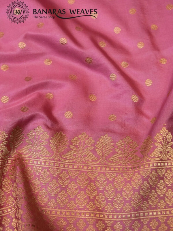 Pure Banarasi Katan Silk Saree Handloom Gold Zari Polka Dot Design - Baby Pink Color