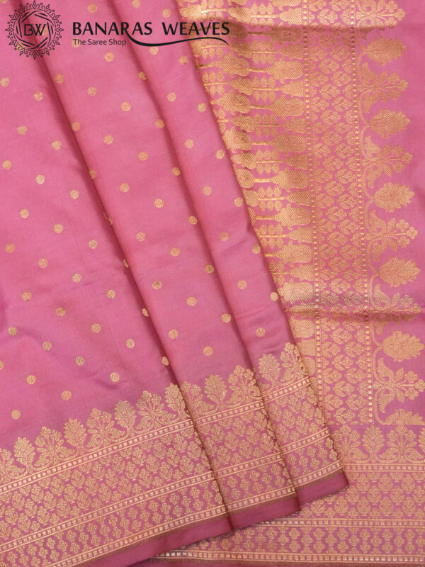 Pure Banarasi Katan Silk Saree Handloom Gold Zari Polka Dot Design - Baby Pink Color