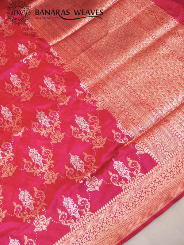 Pure Banarasi Katan Silk Saree Handloom Gold Zari Boota Design - Dark Pink Color