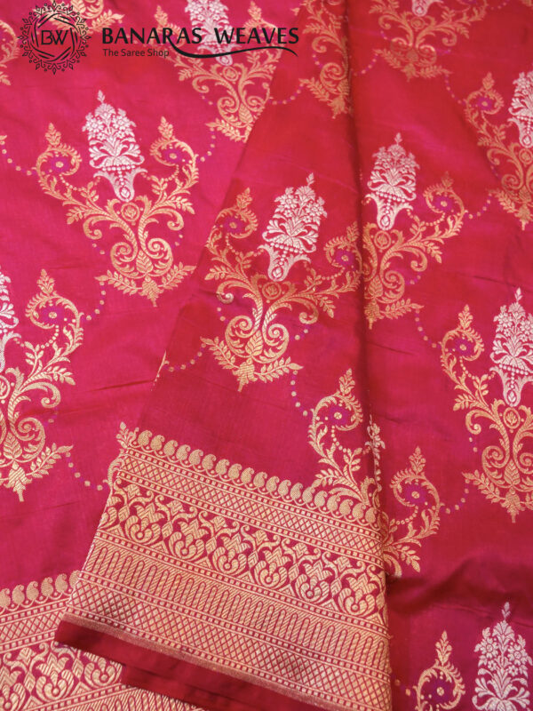 Pure Banarasi Katan Silk Saree Handloom Gold Zari Boota Design - Dark Pink Color