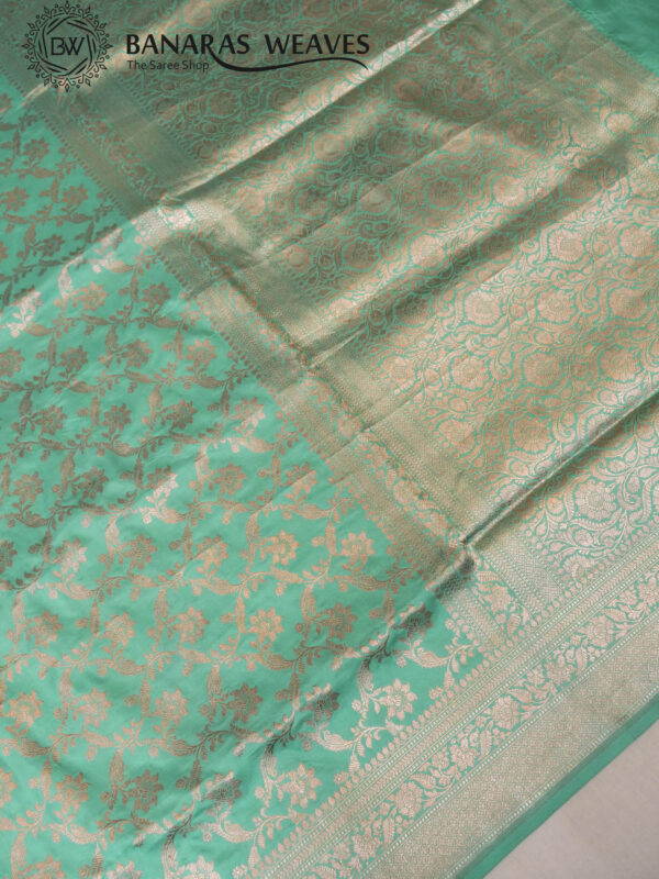 Pure Banarasi Katan Silk Saree Handloom Gold Zari Jaal Design - Seagreen Color